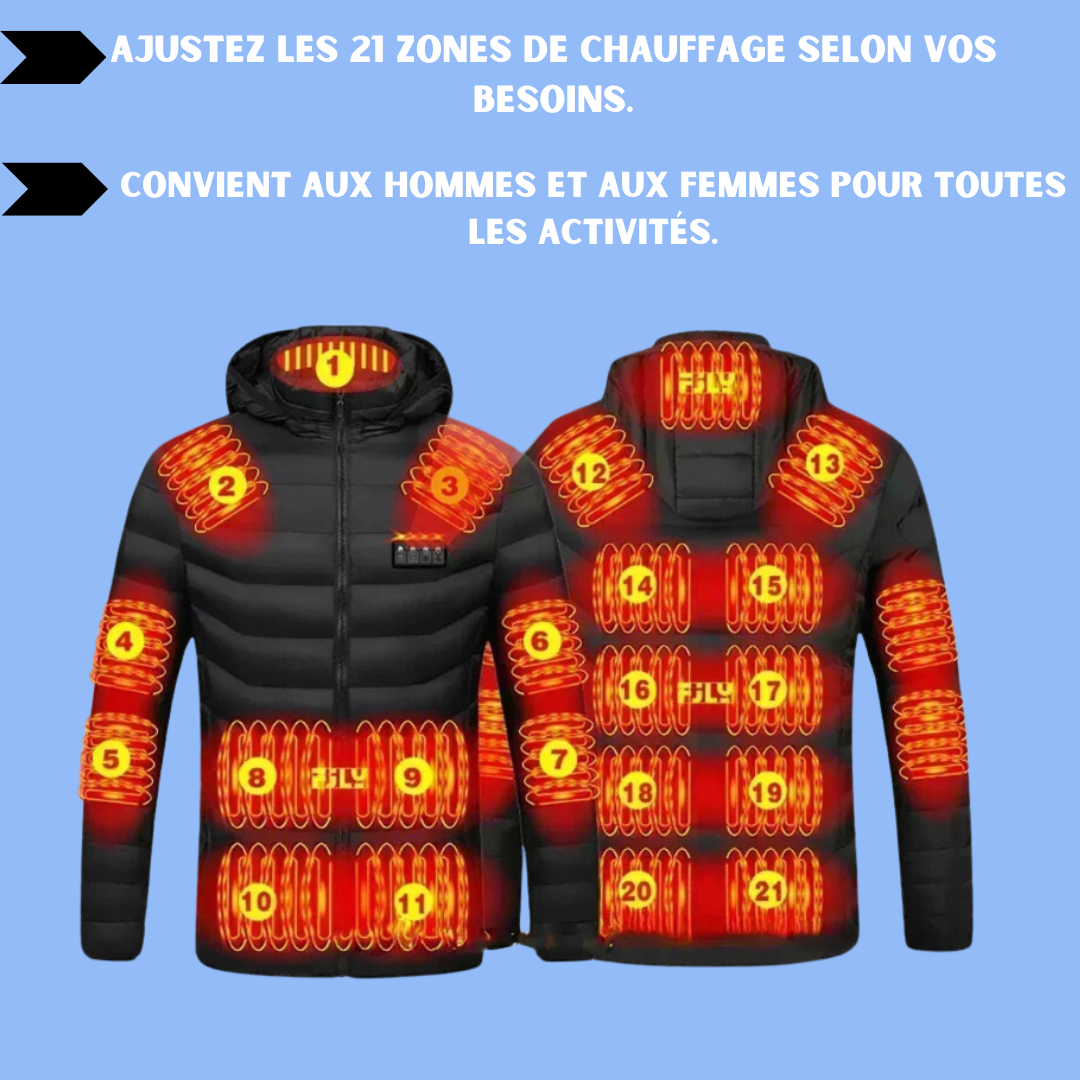 Veste Chauffante USB - Chaleur Ajustable, 21 Zones de Confort