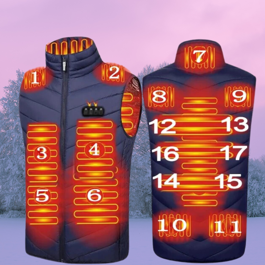 Veste chauffante pour homme et femme avec batterie USB et 17 zones de chaleur