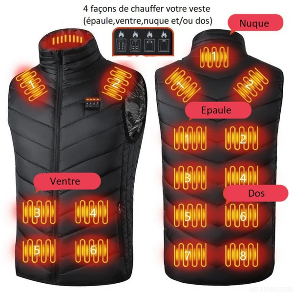 Veste chauffante pour homme et femme avec batterie USB et 17 zones de chaleur