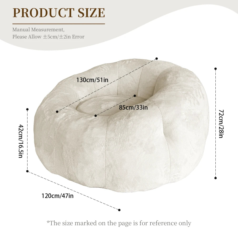 Large Round Bean Bag Lounge Chair with Enhanced Stability for Versatile Relaxation in Living Room and Bedroom