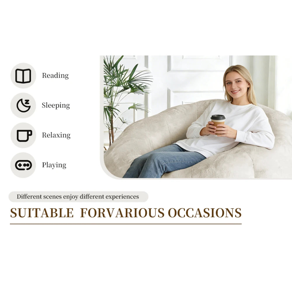 Large Round Bean Bag Lounge Chair with Enhanced Stability for Versatile Relaxation in Living Room and Bedroom