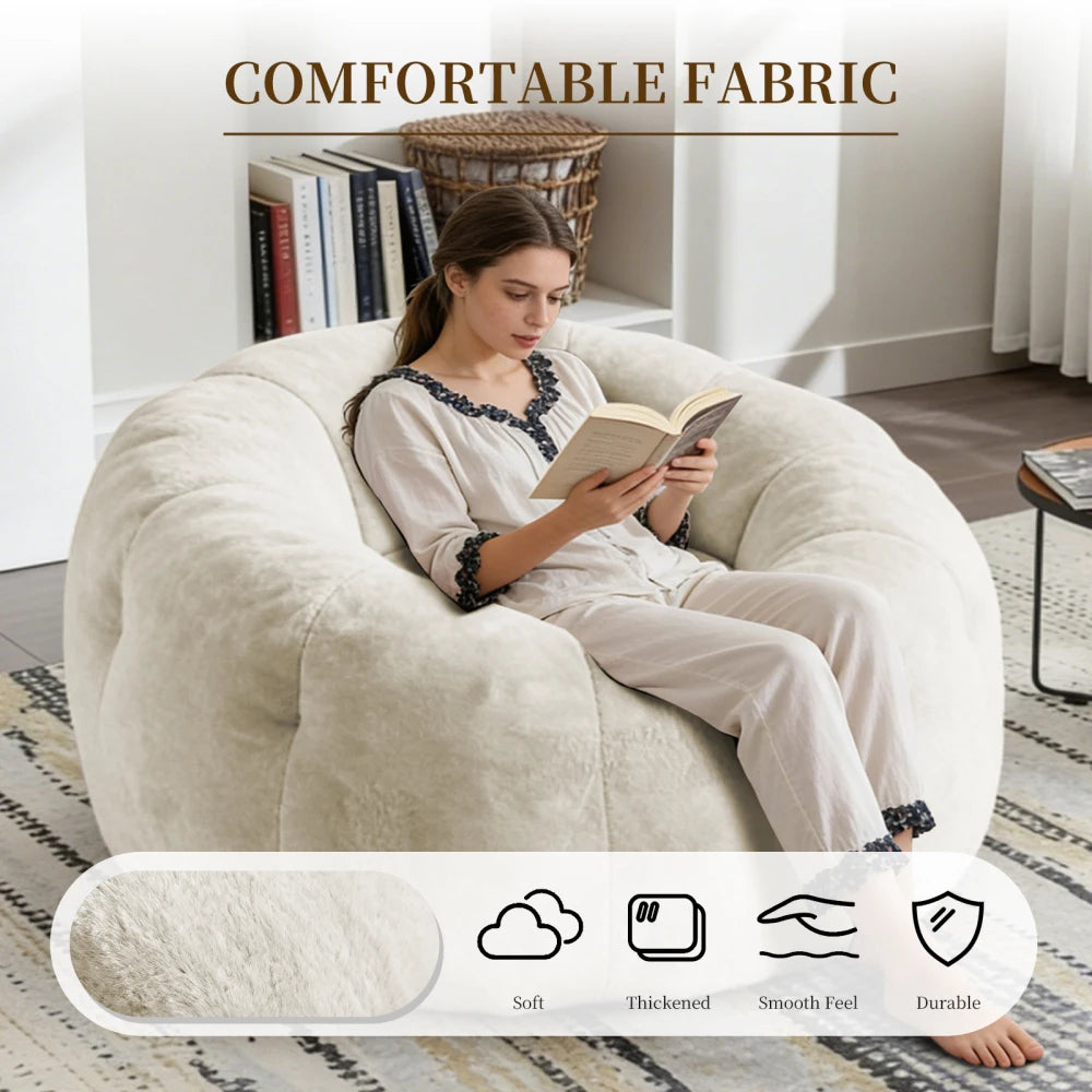 Large Round Bean Bag Lounge Chair with Enhanced Stability for Versatile Relaxation in Living Room and Bedroom