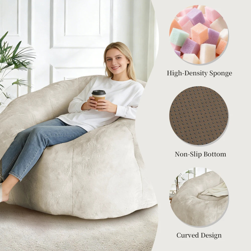 Large Round Bean Bag Lounge Chair with Enhanced Stability for Versatile Relaxation in Living Room and Bedroom
