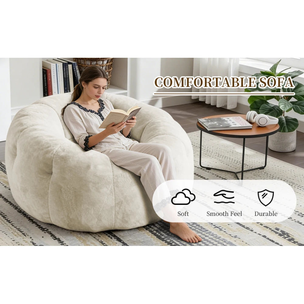 Large Round Bean Bag Lounge Chair with Enhanced Stability for Versatile Relaxation in Living Room and Bedroom