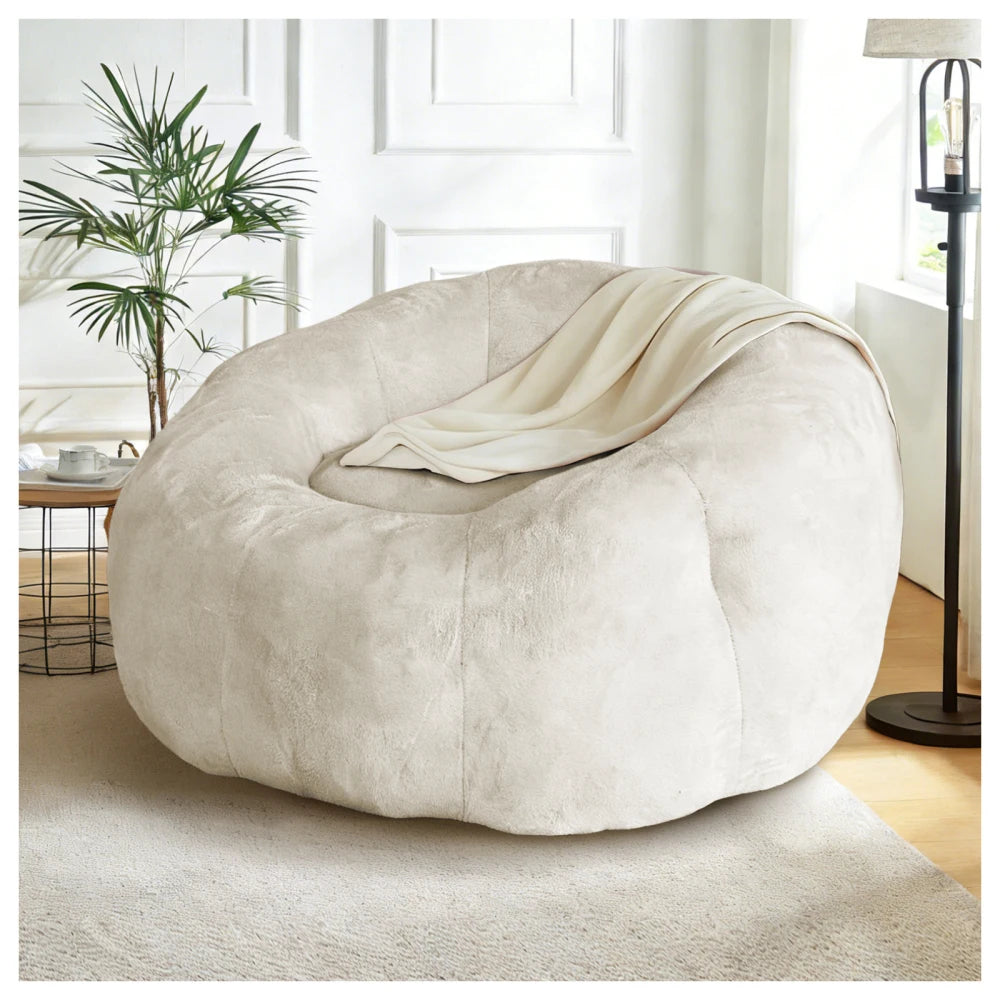 Large Round Bean Bag Lounge Chair with Enhanced Stability for Versatile Relaxation in Living Room and Bedroom