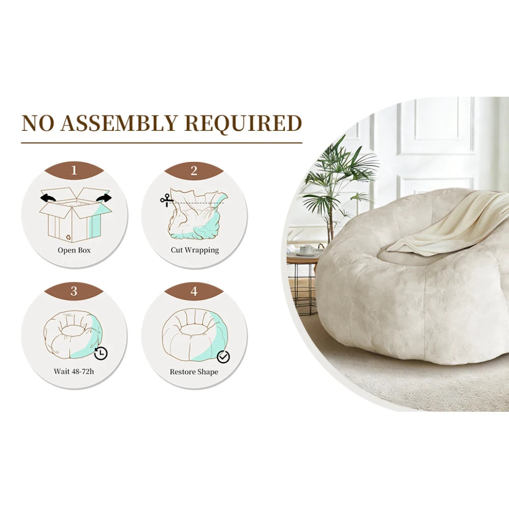 Large Round Bean Bag Lounge Chair with Enhanced Stability for Versatile Relaxation in Living Room and Bedroom
