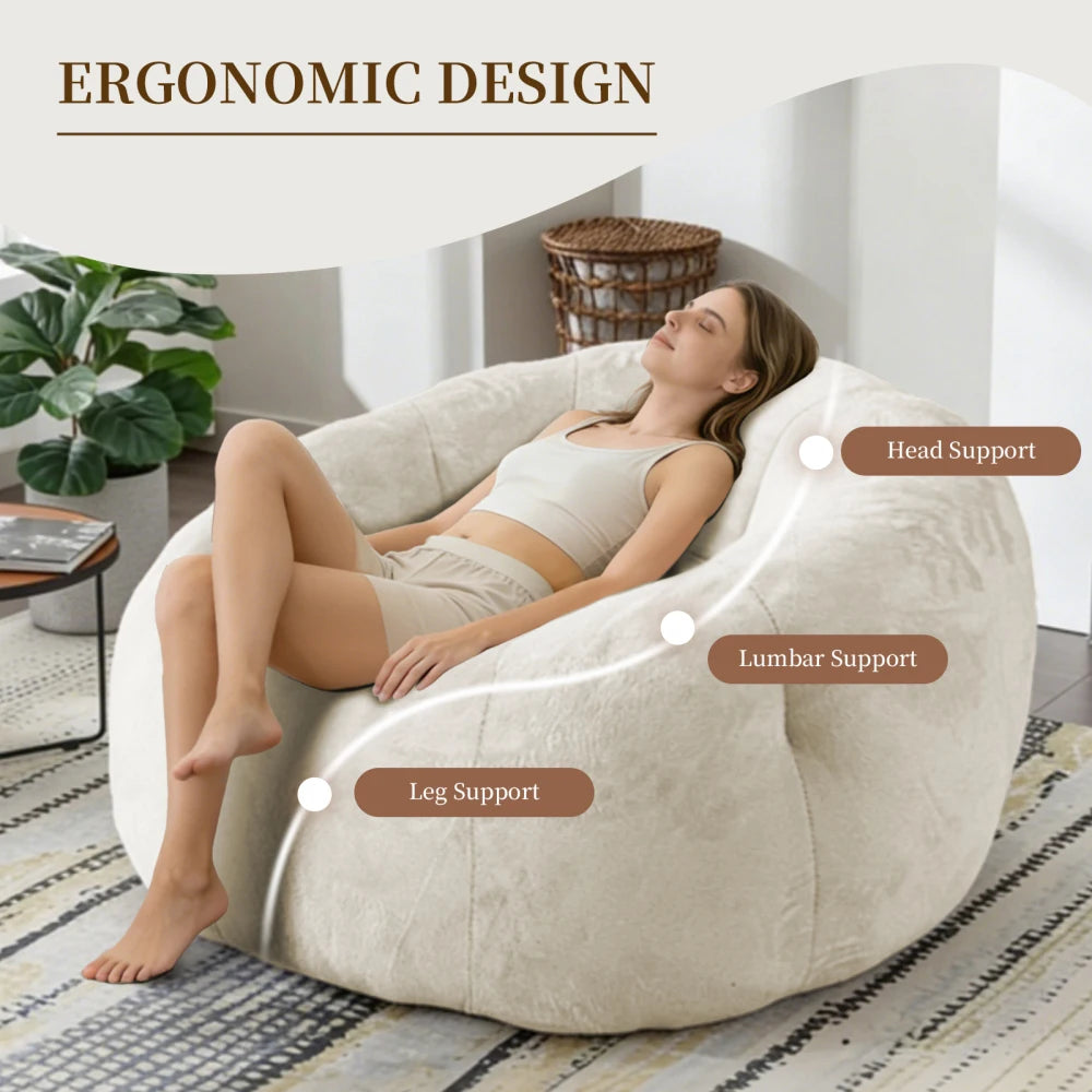 Large Round Bean Bag Lounge Chair with Enhanced Stability for Versatile Relaxation in Living Room and Bedroom
